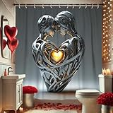 Duschvorhang-Set mit Metallic-Herz, romantisches Herz-Design für Badezimmer, Valentinstag, modern, künstlerisch, wasserdicht, Stoff, Duschvorhang-Set mit Haken, 183 x 183 cm