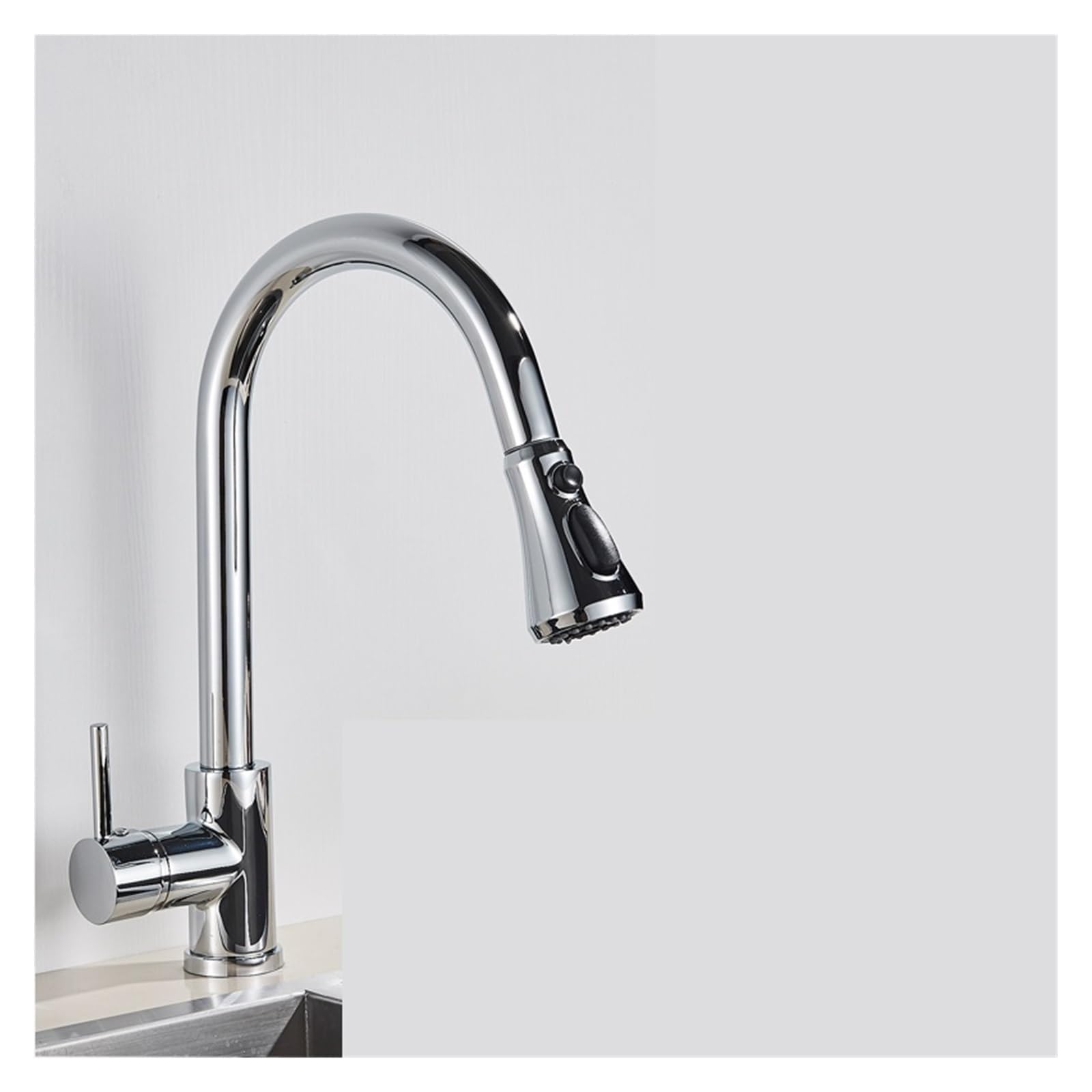 KKXXYQFC Black Pull Out Kitchen Sink Faucet Deck Mounted Stream Sprayer Mixer Tap Bathroom Hot Cold(Chrome C)