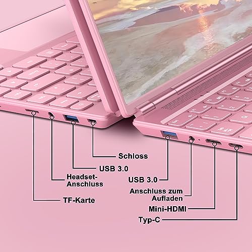 AOCWEI Laptop 14 Zoll 8GB+256GB SSD Erweiterbar 1 TB SSD, Notebook mit Celeron N5095 (bis zu 2,9 GHz), Kühlgebläse 1920x1200 2K FHD Extrem Schmale Lünette Bildschirm Multifunktionales-Pink – Bild 7