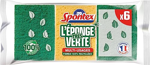Spontex Gratte-Éponge Très Verte | En Fibres 100% Recyclées, Résistantes, pour Vaisselle et Cuisine | Lot de 6