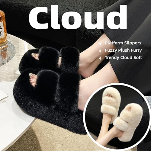 Women's Platform Slippers - Fuzzy Plush Furry Design, Trendy Cloud Soft & Thick Anti - slip Sole, Perfect for Indoor Wear, Fashion Comfort for Daily Use.2