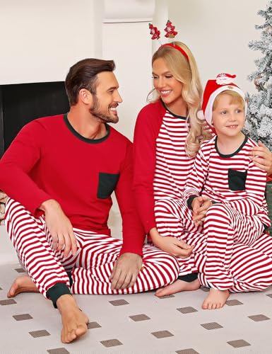 iClosam Matching Family Pajamas Set Striped Christmas Pajamas Sleepwear Long Sleeve Pullover Dad Mom PJs2