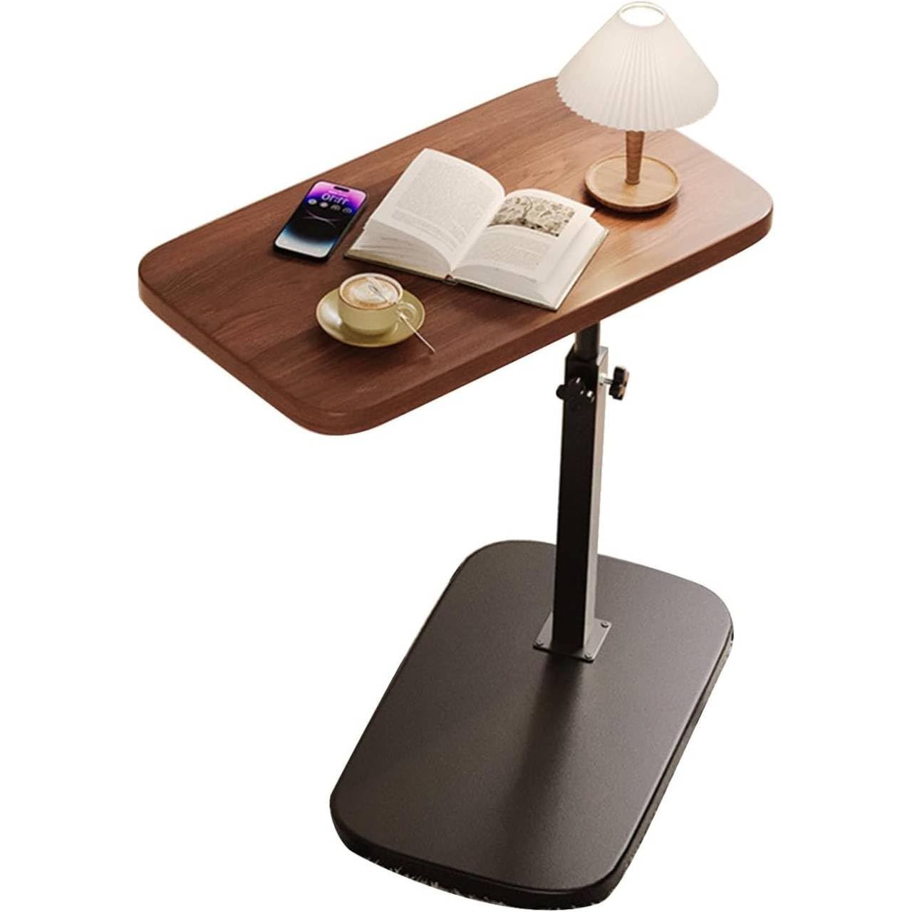 Lifting Side Table 360° Swivel C Shaped End Table - TV Tray Table Narrow Side Table Laptop Desk for Living Room Bedroom Bedside Nursing Sofa Reading Study Snack Tea Coffee Couch (Walnut) (Black)