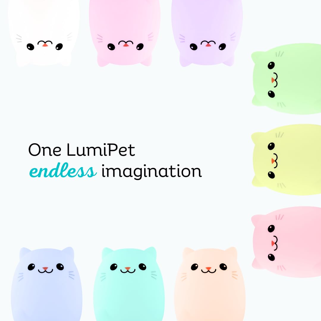 Lumipets Clive the Cat Squishy - Luz nocturna de silicona para niños, bonita luz nocturna con control remoto y táctil para dormitorios de bebés y niños pequeños, luz nocturna portátil que cambia de
