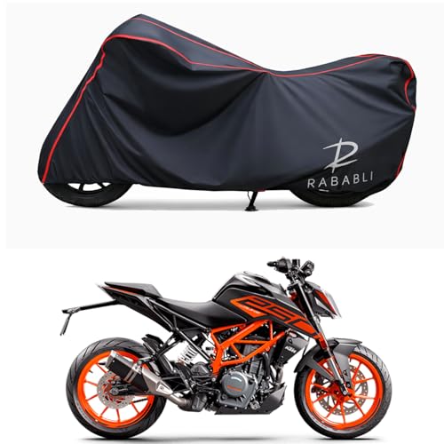 Image of Waterproof Bike Body Cover Compatible for | KTM 250 Duke | Taffeta Fabric, Red Piping Design, Bottom Elastic Fit | Dustproof, Sun UV & Rain Protection for All Bikes