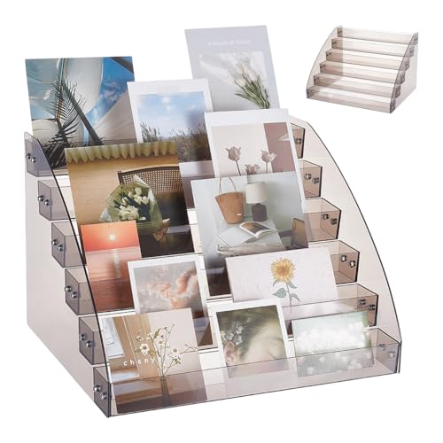 UNICRAFTALE Soporte de exhibición de tarjetas de felicitación de acrílico de 6 niveles, portátil, para tarjetas de felicitación de Navidad, organizador de calcomanías, sellos, postales, correo