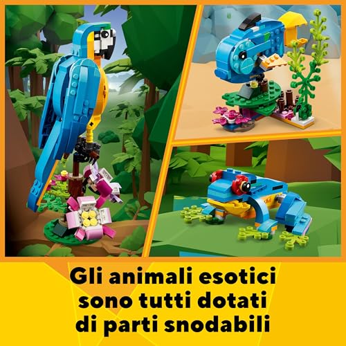 31136 Creator Pappagallo Esotico, Set 3 in 1 con Pesce e Rana, Animali Giocattolo per Bambini da 7 Anni in su, Giochi Creativi con Figure della Giungla - Lego - Immagine 4