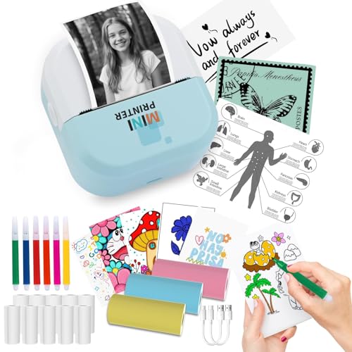 Image of Tommax Bluetooth Inkless Thermal Printer & Sticker Maker, Wireless Portable Print Pod for iPhone /Android, Notes, Kids Crafts, Journals - Includes 13 Rolls Paper