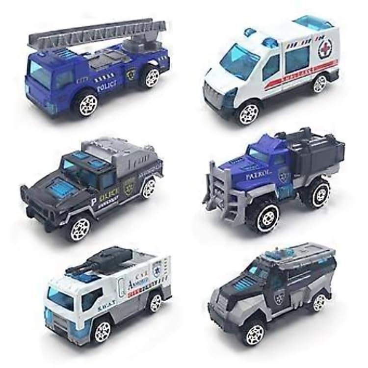 Image of Sky Tech Police Alloy Car Model Metal Cars 6 Pcs Vehicles, Racing Cars Play Set for Toddlers,Boys Die-Cast Car Set, Birthday Decorations Gift Movie Vehicle Small Racing for Kids