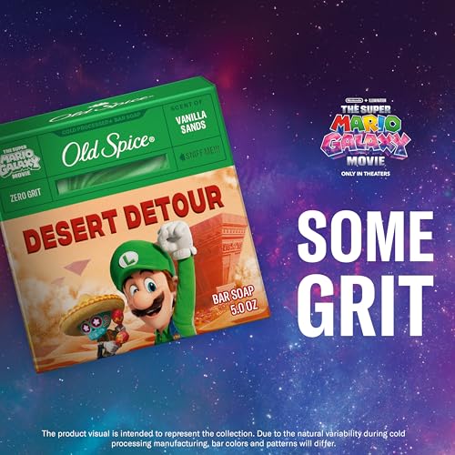 Image of Old Spice Bar Soap for Men, x The Super Mario Galaxy Movie, Cold Pressed with Grit, Made with Natural Oils & Plant Based Cleanser, Vanilla Sands with Warm Vanilla & Cream Scent, 5.0 oz