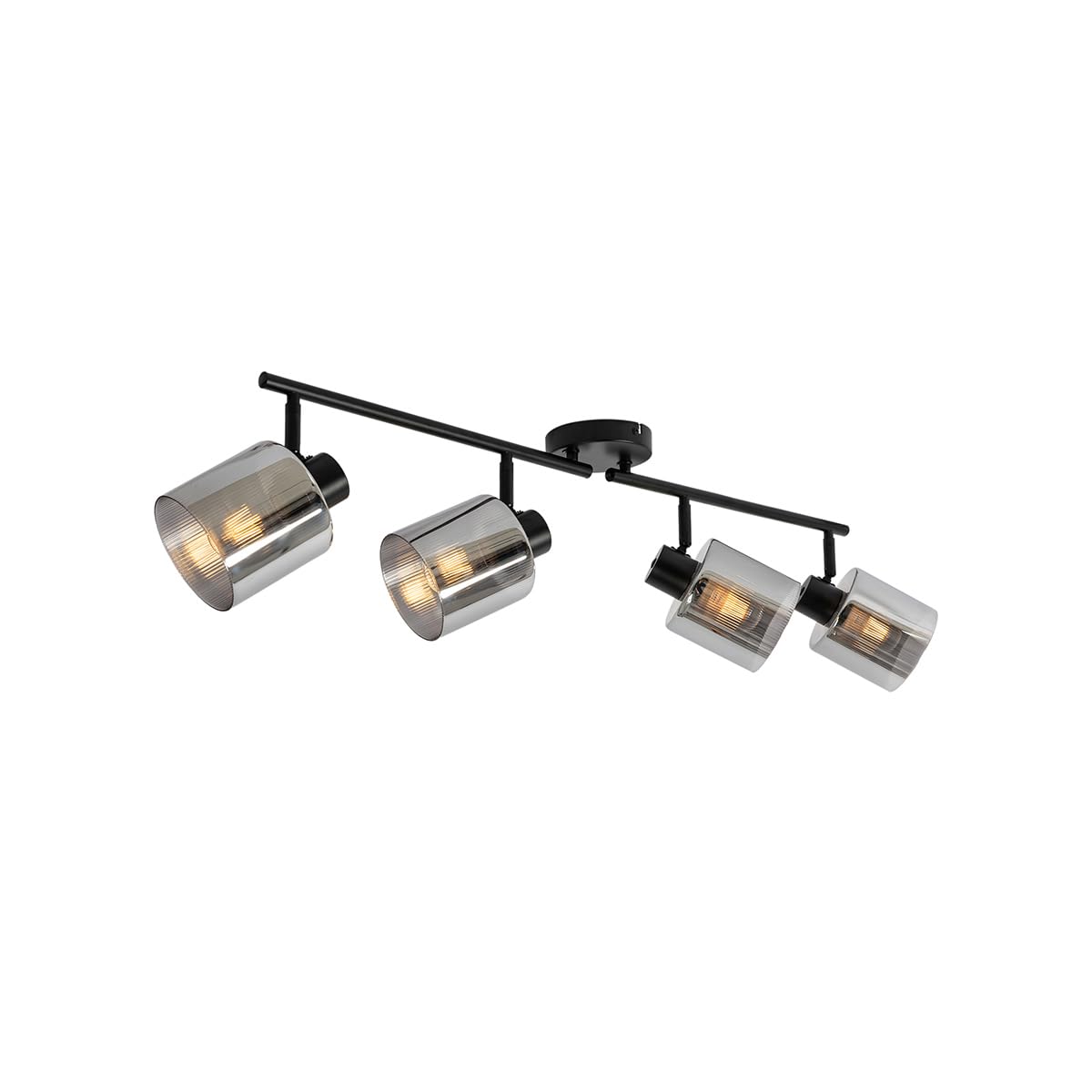 Qazqa Black - Ceiling Spotlight With Smoke Glass 4-Light Adjustable - Laura - Art Deco - Suitable For Led E27 | 4 Way Light - Glass Surface-Mounted Spotway Light - Suitable For Living Room I Kitche