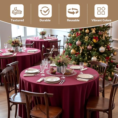 sancua Round Tablecloth 108 Inch Diameter, 8 Pack Burgundy - Circle Polyester Fabric Table Cloth for Chiristmas Party Reception Banquet Birthday, Washable Formal Table Cover (Fit 42-96 Inch Tables) by sancua - Image 8