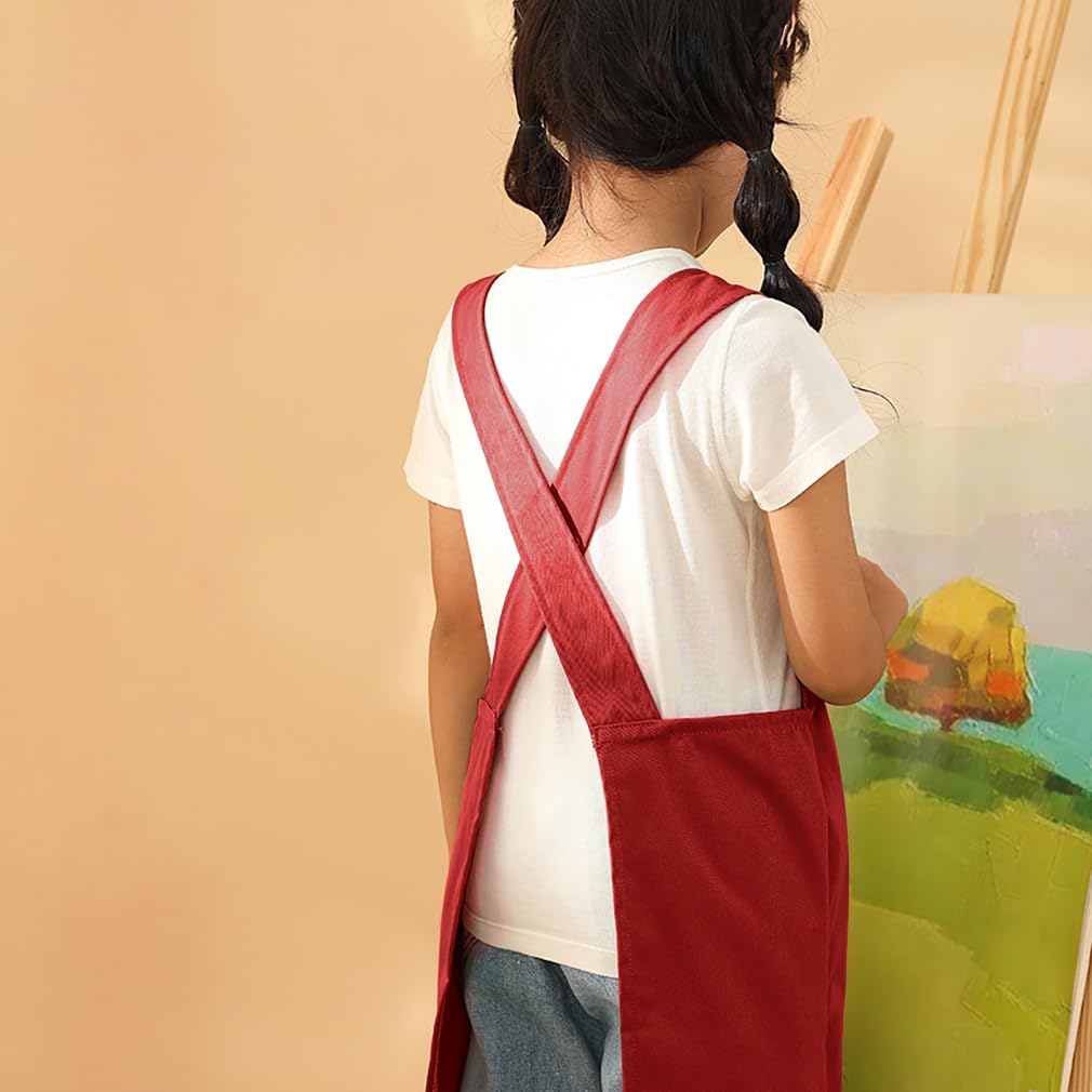 MESU Kids Art Smock Aprons Child Chef Apron for Art Painting Cooking Red M, M : Fit Height 90-120cm - Image 3