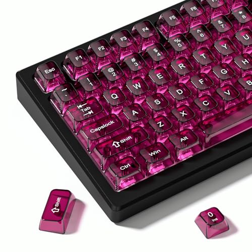 Image of dagaladoo Clear keycaps,Transparent Keyboard keycaps,Jelly Key caps Set,Shine Through keycap,MDA Profile Keyboard caps for Mx Switches Mechanical Keyboard(Fuchsia)