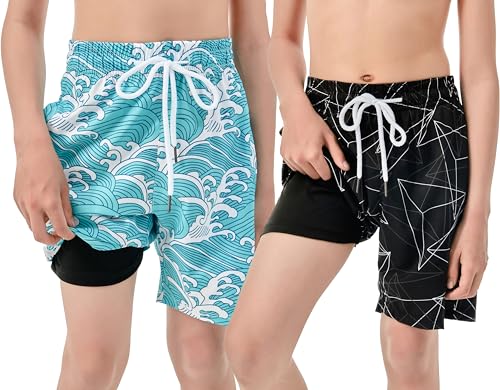 IRELIA 2 Pack Boys 2 in 1 Swim Trunks Boxer Brief Liner Compression Swimming Shorts Quick Dry Swimwear A0103 5-6 - image 2