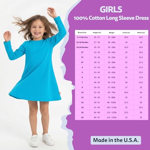 Image of City Threads Girls' 100% Cotton Long Sleeve Dress - Active Kids School, Playing, Parties - Made in USA