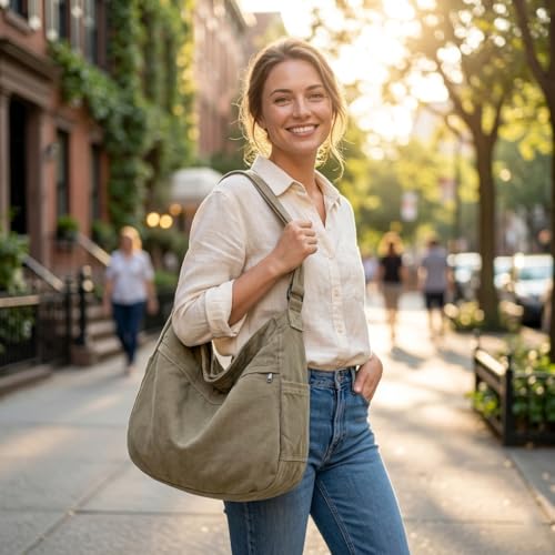 Image of Canvas Hobo Crossbody Shoulder Tote Bag for Women and Men Large Purse Messenger Bag Travel Work Shopping