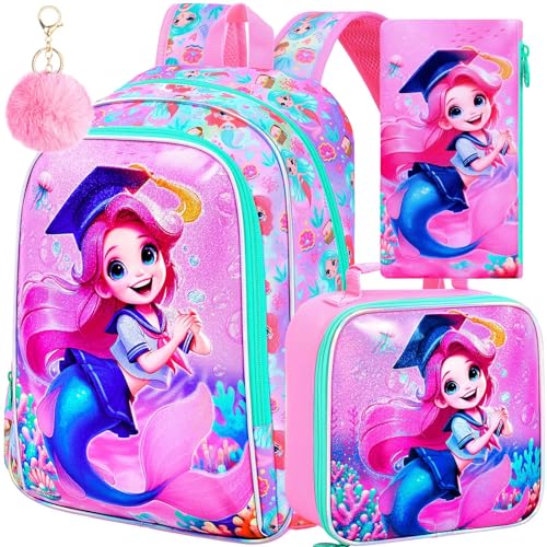 Image of AGSDON 3PCS Backpacks for Girls, 16 inch Elementary Kids Backpack Preschool School Bookbags and Lunch Box