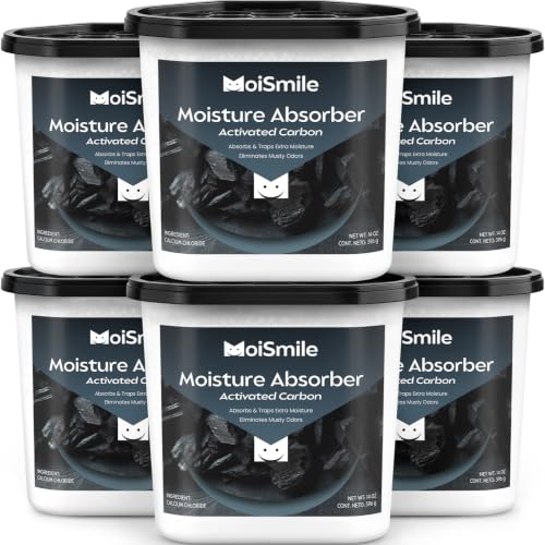 Image of Large Moisture Absorber Buckets, 6 Pack, 14 oz Each, Activated Carbon | 14 oz Net Fill with 2 oz Activated Charcoal; Visible Water Collection; Up to 90 Days; Helps Trap Musty Odors