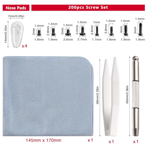 YIXISI 200 PCS Eyeglass Sunglass Glasses Repair Tool Kit, Spectacles Repair Screws Set, Eyeglass Repair Kit - Image 2