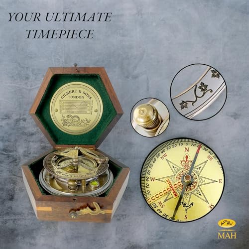 image for MAH Anniversary Brass Sundial Compass Gift for Him or Her – Keepsake
