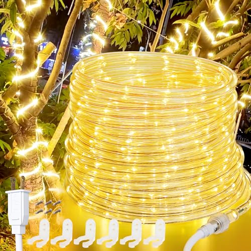 LED Rope Lights Outdoor, 320 LEDs 48Ft Connectable and Flexible Strip Lights, 110V Plug Waterproof Classic Tube Lights for Indoor Tree Patio Garden Party Wedding Christmas Decorations (Warm White)