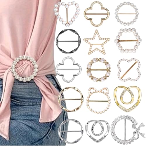 Azttior 15 Piezas Broches para Ropa Mujer, Clip para Camisas Mujer, Broche PañUelo & Broches Modernos, Multifuncionales Clip Cinch para Camisetas & Hebillas para Cinturones, Ajusta Prendas Holgadas