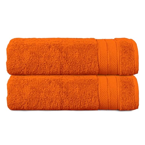 Image of Elegant Comfort Three Line Popcorn Towel Set for Bathroom 27 x 54 inches, Premium Hotel Quality 2-PACK Bath Towels,100% Turkish Cotton, Soft and Durable, Quick Dry and Highly Absorbent, Vibrant Orange