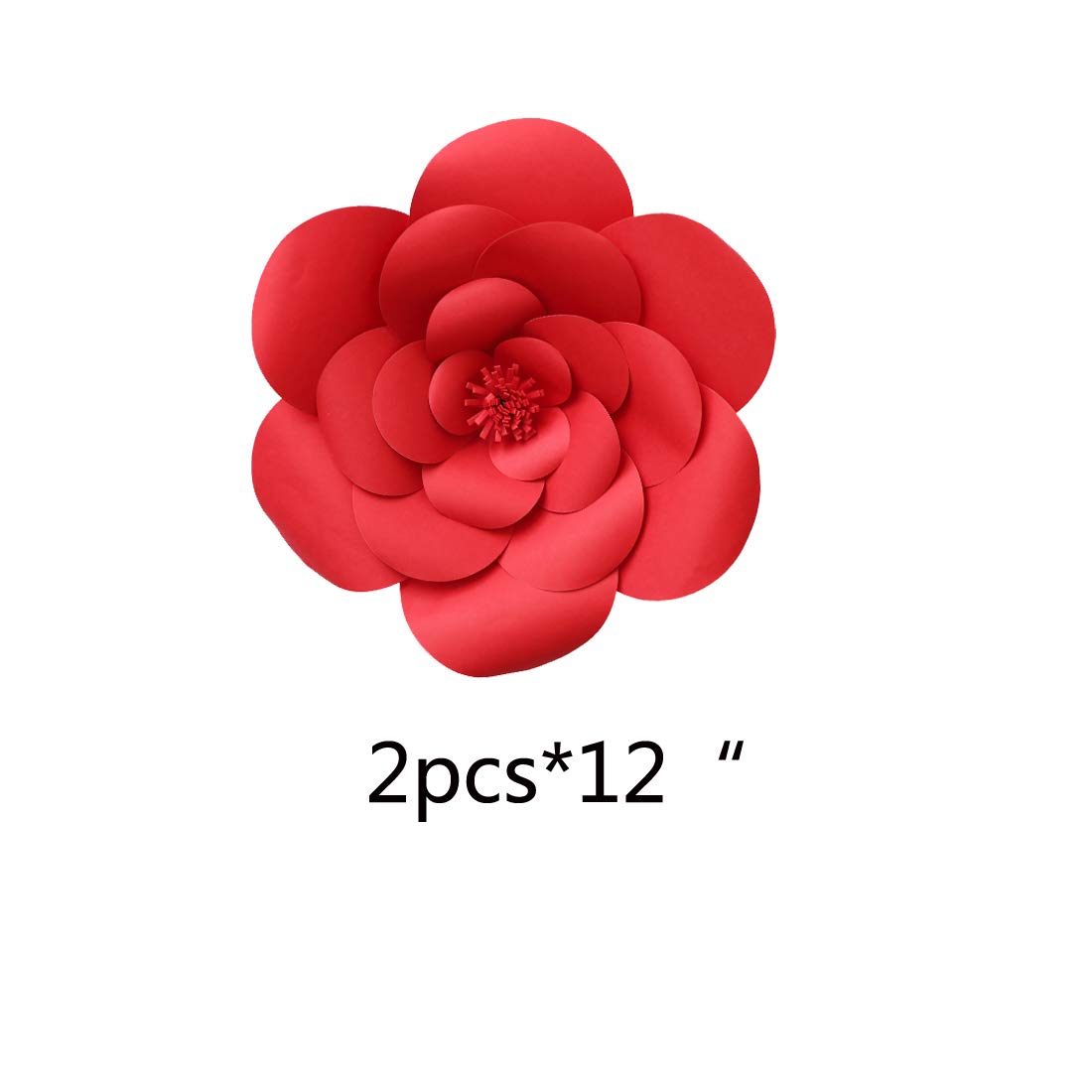 2pcs 12inch Paper Flower Backdrop Decoration Party Paper Flower Wedding Rose Flower Wall Backdrop DIY Paper Handmade Craft for Nursey,Baby Shower,Birthday,Home Decor (12inch, Ruby Red)