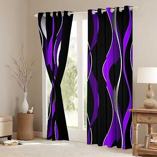 Homemissing Purple Grey and Black Stripe Blackout Curtains(30%-50%) Geometric Ombre Window Curtains Kids toddler Swirl Lines Window Dreapes Pastel Gradient Stripes Window Treatments W46*L72 - Image 3