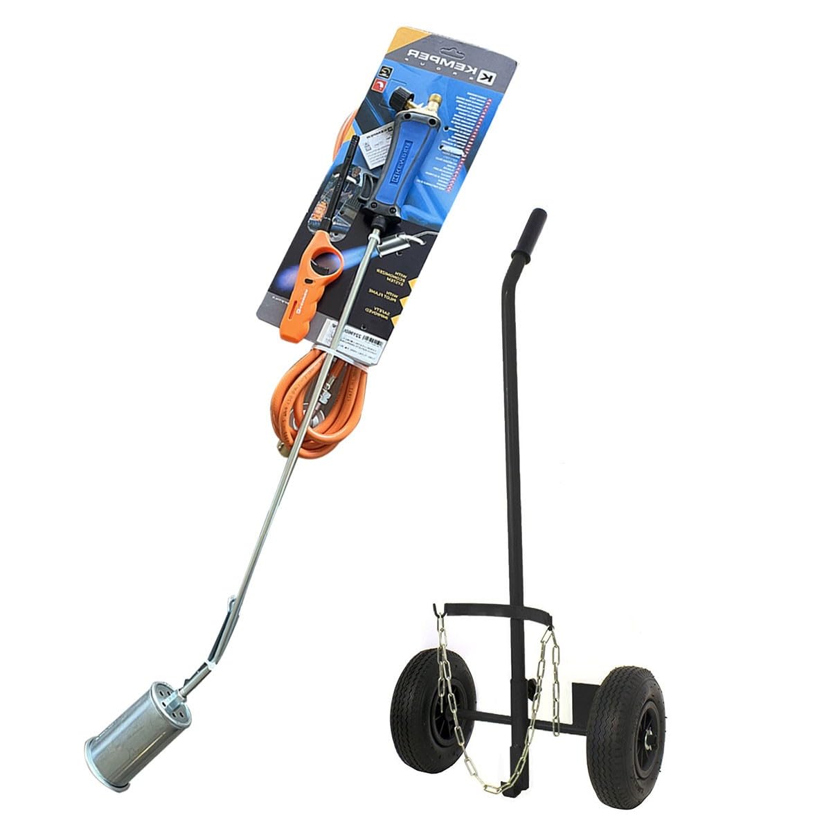 KEMPER - Desherbeur thermique + Tuyau gaz 5m, Détendeur propane, Allume gaz & Chariot à roues - Bruleur gaz 60mm Elimination Mauvaises Herbes