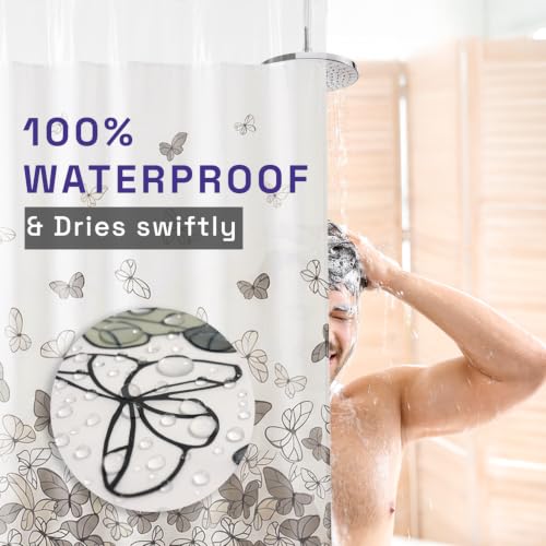 Image of Wakefit PEVA Plastic Printed Shower Curtain 7 Feet | 12 Free Hooks | No Smell, Toxin Free PEVA Plastic | Waterproof Bathroom Curtain | Curtain for Balcony | Height 7ft & Width 6ft | Butterfly Black