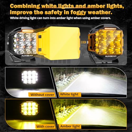 Image of Auxbeam 7inch 228W Round LED Offroad Light Pod, V-MAX Series 26100LM Side Shooter LED Offroad Driving Lights with Amber DRL, 270 Beam Auxiliary Ditch Light for Truck ATV Jeep Ford
