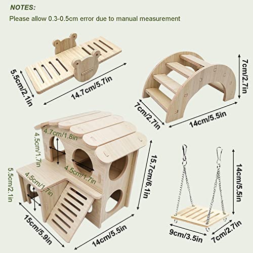 Eyksta 4 Pieces Hamster Toys, Including Wooden Hamster House Seesaw Bridge and Swing, Boredom Breaker Activity Toys for Gerbil Guinea pig Syrian Hamster Dwarf Hamster - Image 3