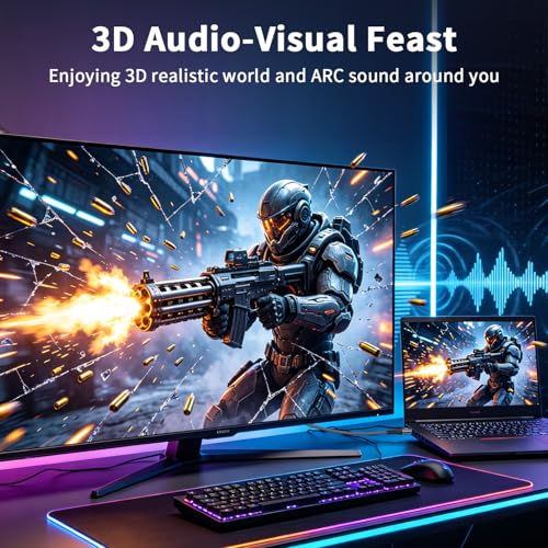 Image of 4k Hdmi Cable 40ft Ultra High Speed HDMI 2.0 Cable 4K@60HZ 3D ARC Gold Plated Connector Ethernet Audio Video Return HDMI Cord for UHD TV Monitor Laptop Xbox PS4 /PS5 Roku TV ect.(Silvery)