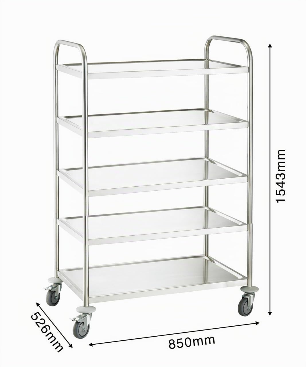 METRO Professional Servierwagen GST1005, Edelstahl, 85 x 52,6 x 154,3 cm, 5 Niveaus, Gesamtlast 200 kg, Silber