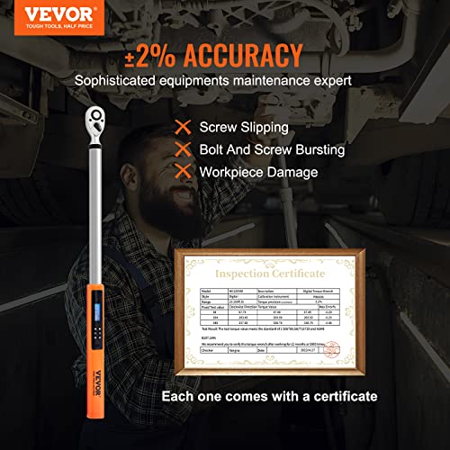 Image of VEVOR Digital Torque Wrench, 1 /2 inch Drive Electronic Torque Wrench Set 25-250ft.lb /34-340n.m Torque Range Accurate to ±2%, 3-Mode Adjustable Torque Wrench Set with LED Buzzer Calibration