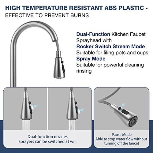 Satinless Steel 304 Kitchen Sink Faucet With Pull Down Spray Outdoor Rv Kithcne Faucet Pull Out Extension Utility Farmhouse Faucets For Sink 1/3 Hole,Single Handle Rent Apartment Dorm Kitchen Faucet #TOP4