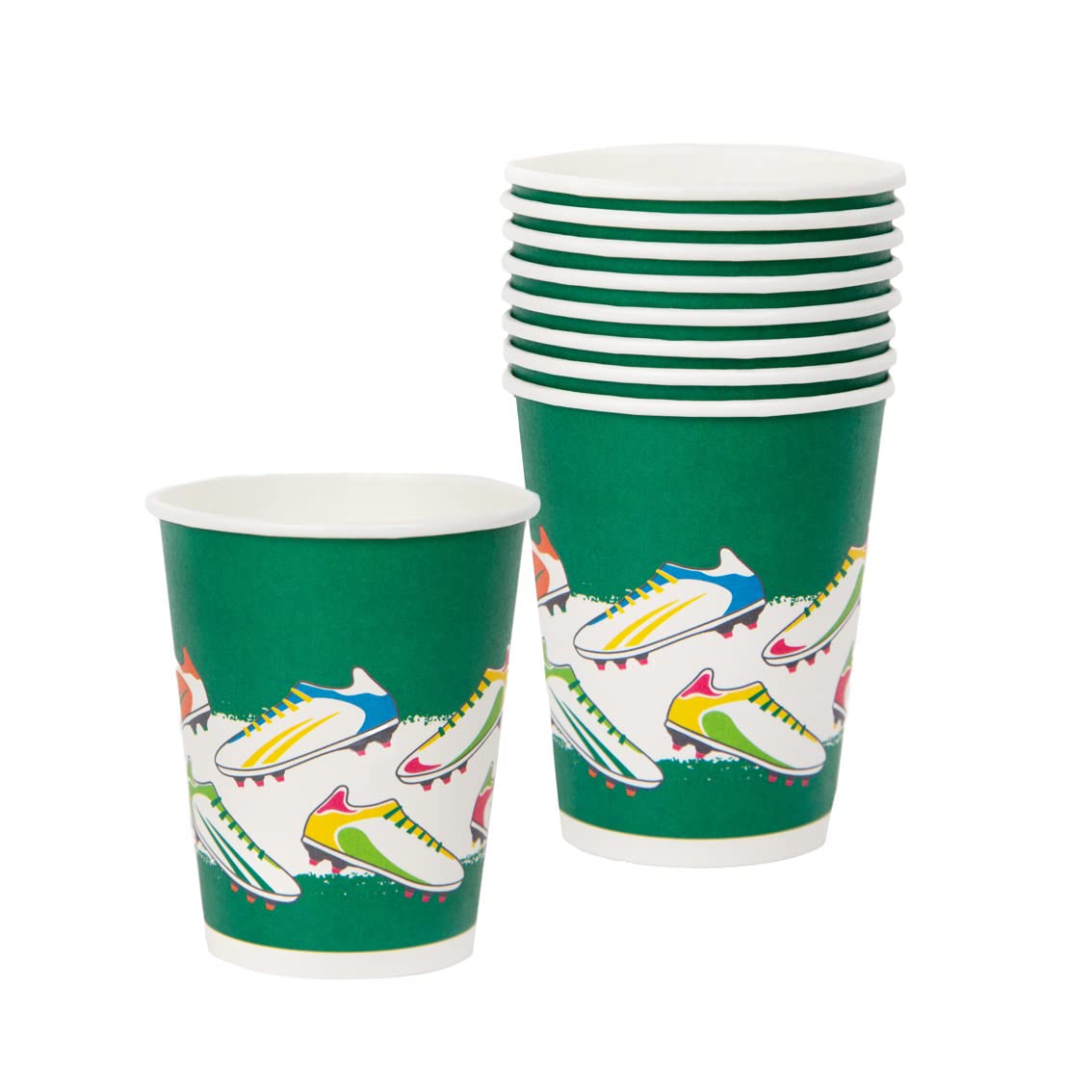 Talking Tables Football Cups - Pack of 8 Recyclable and Disposable Kids Party Tableware for Birthday, FIFA, England, Euro, Soccer Pitch, Green