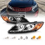 AmeriLite for 2011-2015 Kia Optima Halogen Model Xtreme LED Halo Rings Projector Black Replacement Headlights Set - Driver and Passenger Side