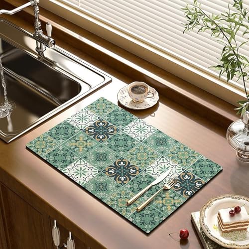 Image of Dish Drying mat for Kitchen Water Absorbent mats for Kitchen Utensils Large Dry mat for Kitchen Utensils Drying mat Water Absorbent mats for Kitchen Large Size 58x38cm (Design 24)