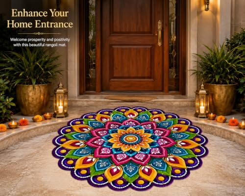 Image of 3D Rangoli | Mandala Art | Floral Door Mat | Water Absorbent, Anti-Skid, Machine Washable Floor Mat | Soft Microfiber Carpet for Home, Living Room & Bedroom | Premium Mat (Mandala Art, Round)
