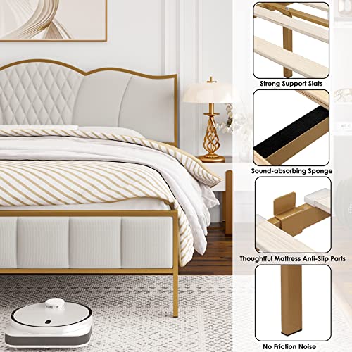 Hithos King Size Bed Frame, Modern Upholstered Bed Frame With Tufted Headboard, Heavy Duty Platform Bed With Wood Slat Support, Noise Free, No Box Spring Needed (Light Grey, King) #TOP5