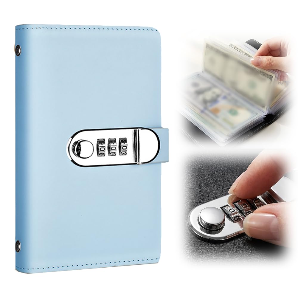 100 Envelope Savings Challenge Book, Cash Envelope Binder, 50 Pages (Blue)