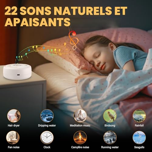 Machine à Bruit Blanc,Machine Sonore pour Bébé-22 Sons Apaisants,60 Niveaux de Volume 2000mAh Batterie et Enceinte Bluetooth Bruit Blanc Portable pour Enfants et Adultes – vue 7