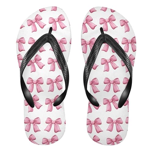 Burbuja Pink Bows Flip Flops for Women Men, Soft Thong Sandals Rubber Slippers for Pool Beach Essentials