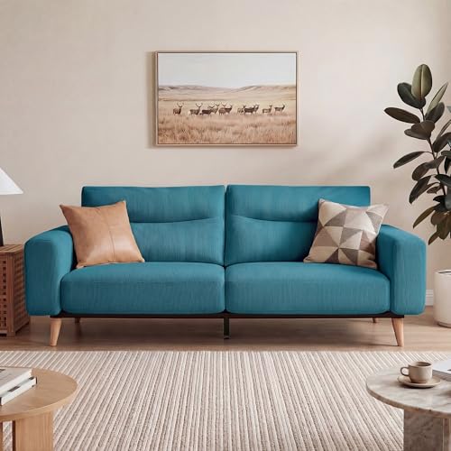 Image of Claiks 81 inch Mid-Century Oversized Loveseat, Corduroy 2-3 Seater Couch, Blue