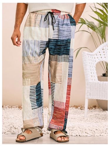 Men's Color Block Wide Leg Lounge Pants Drawstring Waist Pockets Baggy Long Pants Trousers2