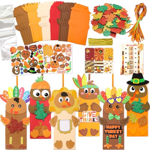 Fancy Land 36 Sets Thanksgiving Crafts for Kids Fall Foam DIY Turkey Bookmarks Craft Kits Thanksgiving Classroom Activities Decorations