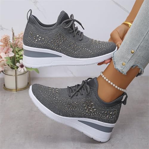 Baskets compensées légères amortissantes avec strass pour marche femme - 2